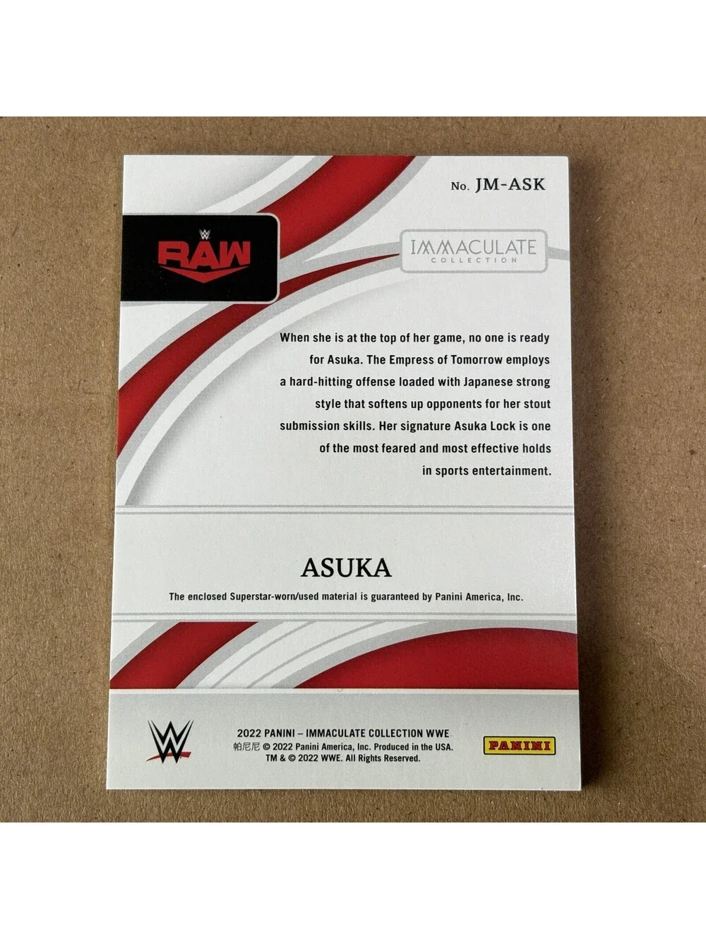 2022 Panini Immaculate Collection WWE Asuka #JM-ASK Jumbo Memorabilia #/50 RAW